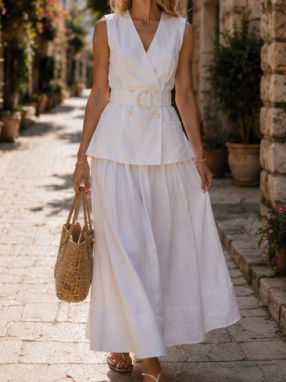 Mango White Sleeveless Wrap Maxi Dress with Belt - Picture 12 of 14